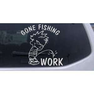 White 3in X 3in    Gone Fishing Pee On Work Hunting And Fishing Car 