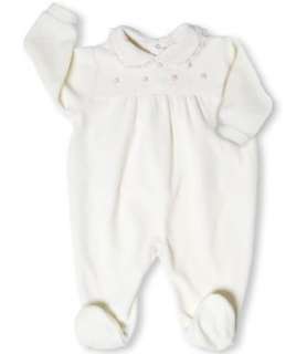 Leveret Velour Footed Off White One Piece Coverall Romper 