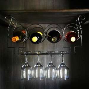  Under the Cabinet Four Bottle Wine and Glass Rack in 