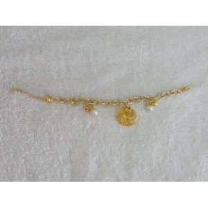  Gold Charm Bracelet  Infinite Golden Loop and Pearl Design 