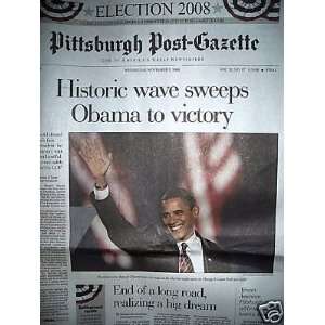 Barack Obama Pittsburgh Post Gazette Newspaper From November 5, 2008