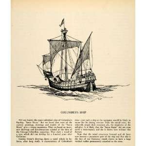 1935 Print Santa Maria Columbus Ship Stern Rudder Aftcastle Carrack 