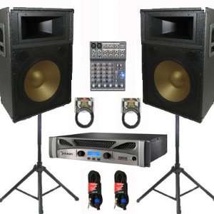   Way 15 Speakers, Mixer, Stands and Cables DJ Set New CROWNPPT15CSET2
