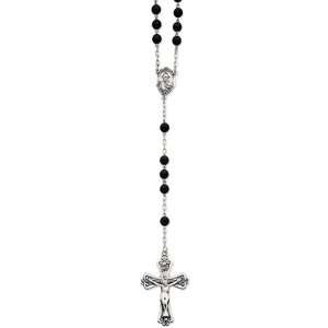  Sterling Silver Antiqued Onyx Rosary   26 Inch West Coast 