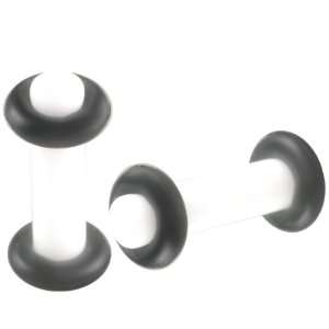 10G 10 gauge 2.5mm   White Acrylic Ear Plugs Earlets with Double Black 