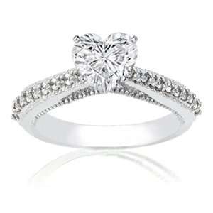 50 Ct Heart Shaped Diamond Engagement Ring Pave W Milgrains 14K GOLD 