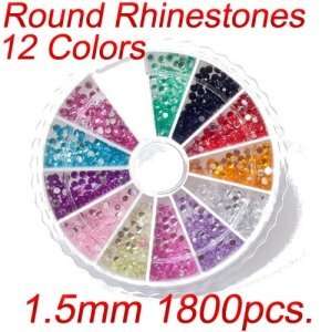  New 1800pcs 12 Colors 1.5mm Nail Art Glitters Rhinestones 
