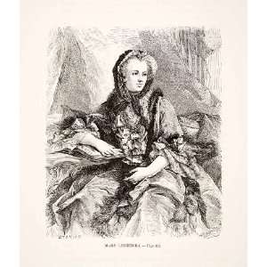  Portrait Dress 18th Century Queen   Original Woodcut