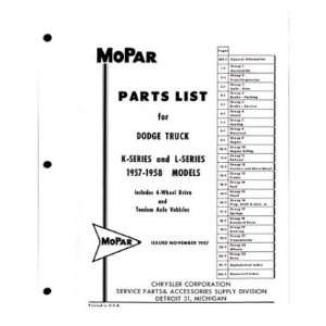  1957 1958 DODGE TRUCK Parts Book List Guide Catalog 