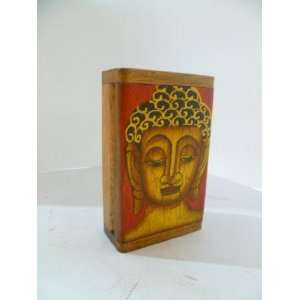 Wooden Teak Name Card Box with Budha Paint Handmade Thailand Free 