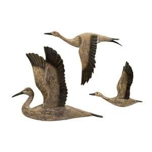  New   Set of 3 Earthy Brown Wooden Migrating Flock of 