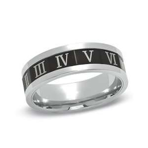   Two Tone Stainless Steel Roman Numeral Band   Size 12 PLATINUM MNS RGS