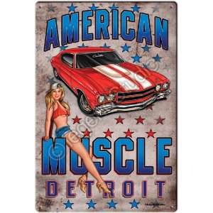  American Muscle Hotrod Pinup Girl Nostalgic Tin Metal 