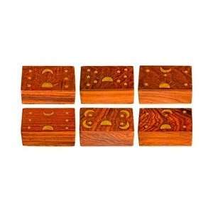  Wood Celestial Brass Inlay Box   2X4 Kamala Incense
