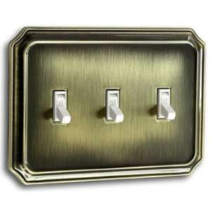  3 Gang Toggle Screwless Stainless Antique Brass Switch Plates 