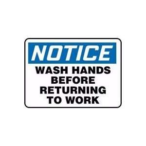  NOTICE WASH HANDS BEFORE RETURNING TO WORK Sign   10 x 14 