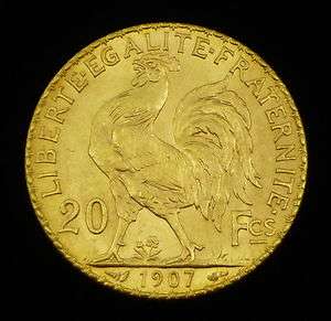 Authentic 1907 France 20 Francs Rooster Type 1899 1915  