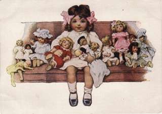 Post Card Child & Dolls On Couch Bessie Peace Gutmann  