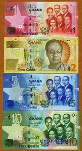 SET, Ghana, 1;2;5;10 Cedis, 2010, P New, UNC  