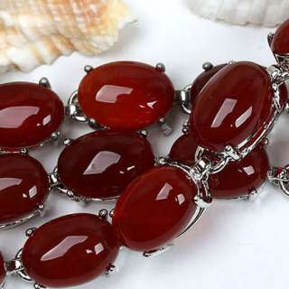 Red Agate Carnelian Oval Gem Bead Inlay Bracelet 7L  