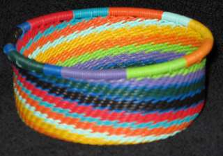 Handmade African Zulu Telephone Wire Basket   Tuna Can Bright Rainbow 