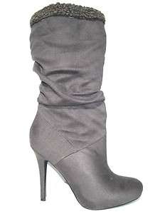 PAPRIKA ~ SHEARLING SLOUCHY KNEE HIGH BOOT ~ GREY FAUX SUEDE  