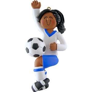  3913 Female African American Soccer Player Blue  Christmas 