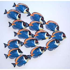 3D SCHOOL OF 15 BLUE SURGEON FISH WALL SCULPTURE 