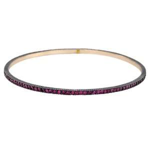 Yossi Harari Lilah Oxidized Gilver & Ruby Bangle Bracelet