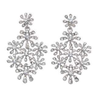 Crystal Pave Floral Chandelier Earring Gold Clear  