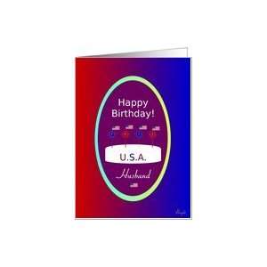  Husband, Happy July 4th Birthday Cake with Flags Card 