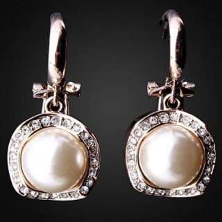 Swarovski Crystal White Pearl Rose gold GP Earrings  