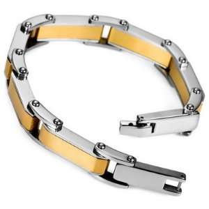  Mens Silver Gold Stainless Steel Rectangle Bracelet Cuff 