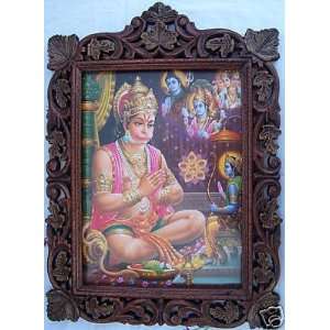  Hanuman worshiping Lord Ram, Pic in wood Craft Frame 