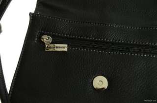 GIANI BERNINI $108 Black Leather FLAP TRIPLE ENTRY CROSSBODY BAG Purse 