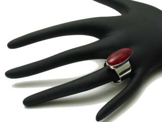 Sterling Silver Thin & Wide Red Jasper Ring A8420  