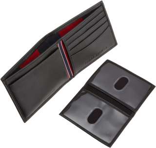 NEW TOMMY HILFIGER BLACK LEATHER BIFOLD PASSCASE WALLET  