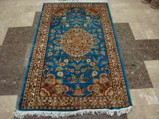 RARE BLUE IVORY TOUCH HAND KNOTTED RUG WOOL SILK CARPET 5x3 EXCLUSIVE 