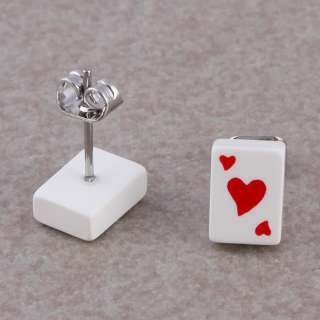 Poker UV Stainless Steel Stud Earrings Spade Heart Club Findings Gifts 