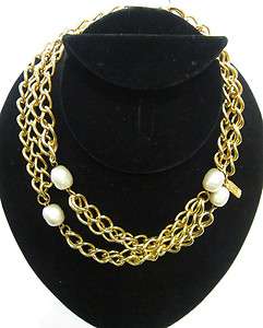 Yves Saint Laurent YSL Vintage Long Maube Pearl & Gold Chain Necklace 