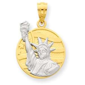  14k Two tone Small Lady Liberty on American Flag Disk 