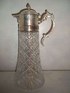   Silver Plated EP Zinc Italy 14in Glass Water Pitcher ~ Hinged Lid