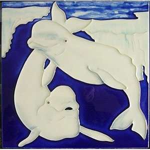 Beluga Whale Decorative Ceramic Wall Art Tile 8x8 