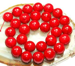 14mm Red Coral Round Beads 14pcs  