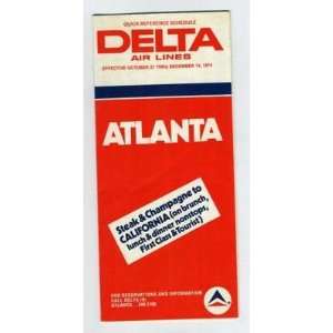   Delta Air Lines Atlanta GA Time Table 1974 Schedule 