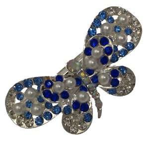  Laurelia Silver Blue Crystal Pearl Hair Barrette Jewelry