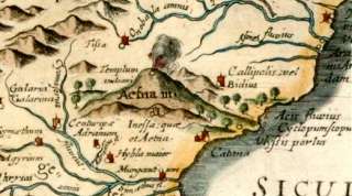 ANTIQUE MAP, SICILY , ITALY , Cluverius,Thucydides,1648  