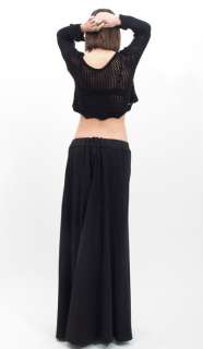 Vtg 70s BLACK Drape Jersey Gypsy Goddess Boho Full Sweep Maxi Dress 
