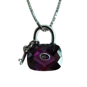  Lock and Key Amethyst Cubic Zirconia Pendant Necklace in 