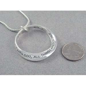 Silvertone Textured Ring with God All Things Are Possible Necklace (18 